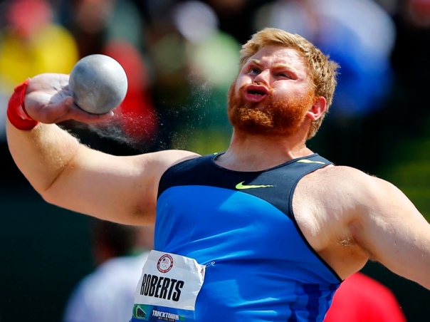 U.S. shot putter Kurtis Roberts throws during the the U.S. Olympic athletics trials in Eugene